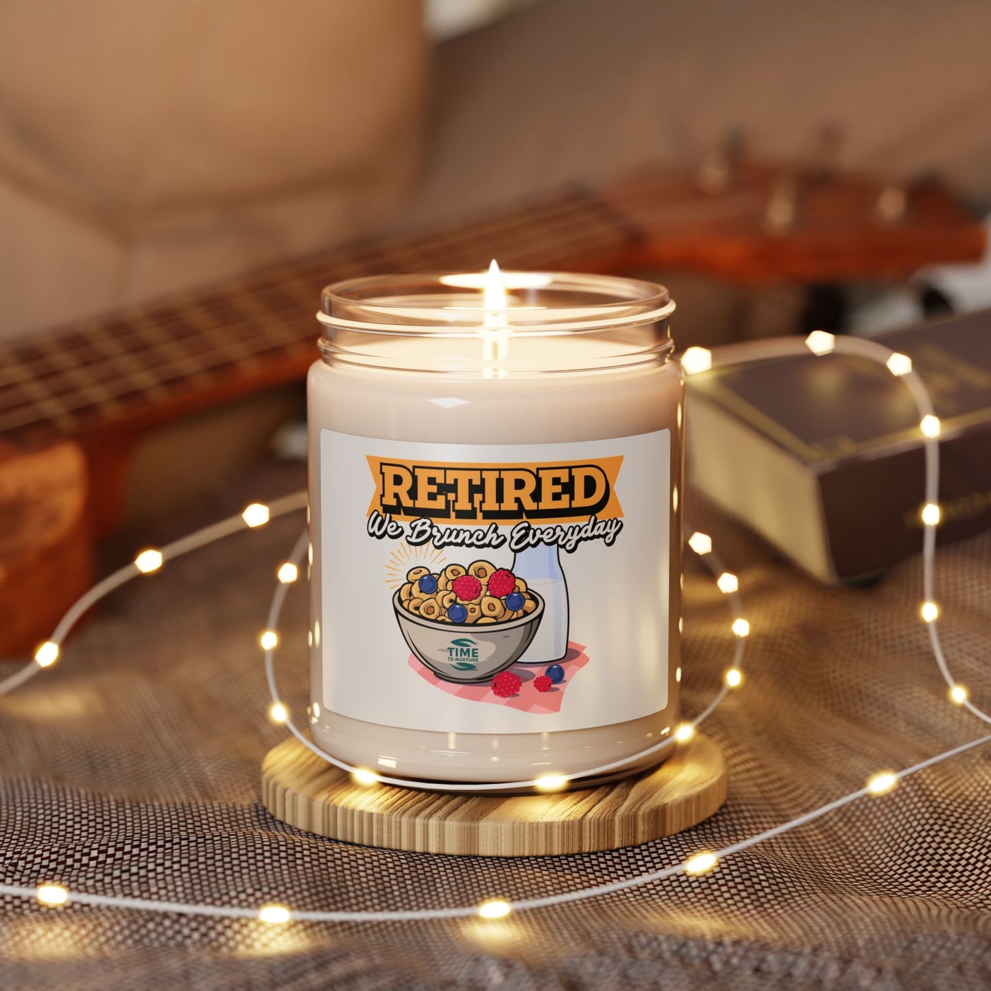 "Retired, We Brunch Everyday" Scented Soy Candle – 9oz Amber Jar with Natural Soy Wax Blend, Cotton Wick, and Cozy Aromatic Scents for Relaxation and Ambiance