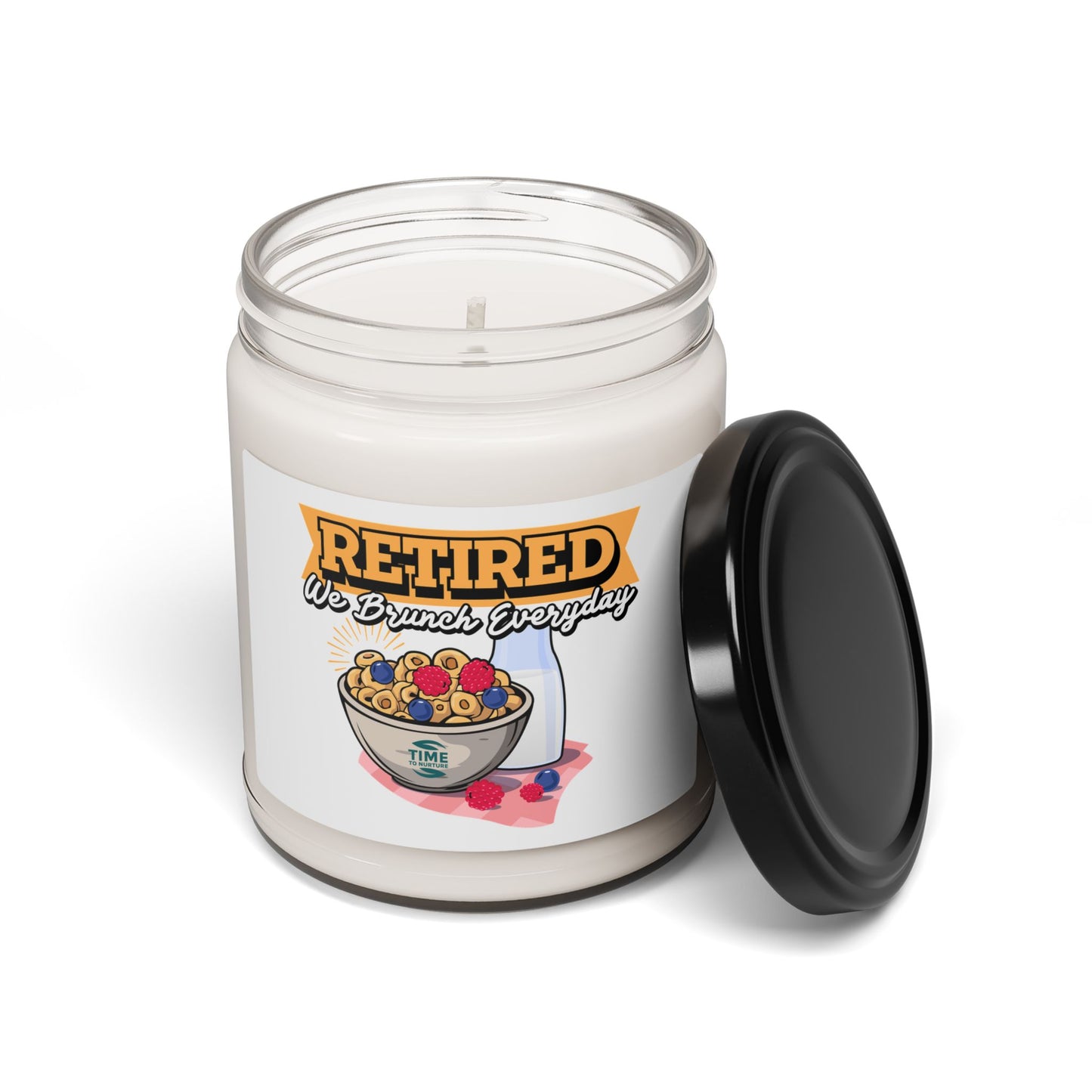 "Retired, We Brunch Everyday" Scented Soy Candle – 9oz Amber Jar with Natural Soy Wax Blend, Cotton Wick, and Cozy Aromatic Scents for Relaxation and Ambiance