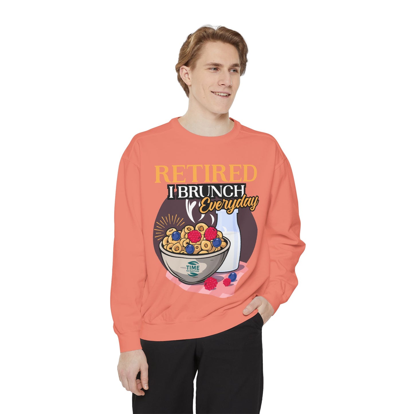 "Retired, I Brunch Every Day" Unisex Sweatshirt – Comfortable and Stylish Pullover for Retirees Who Love Relaxing and Brunching, Perfect for Casual Days at Home or Out with Friends.