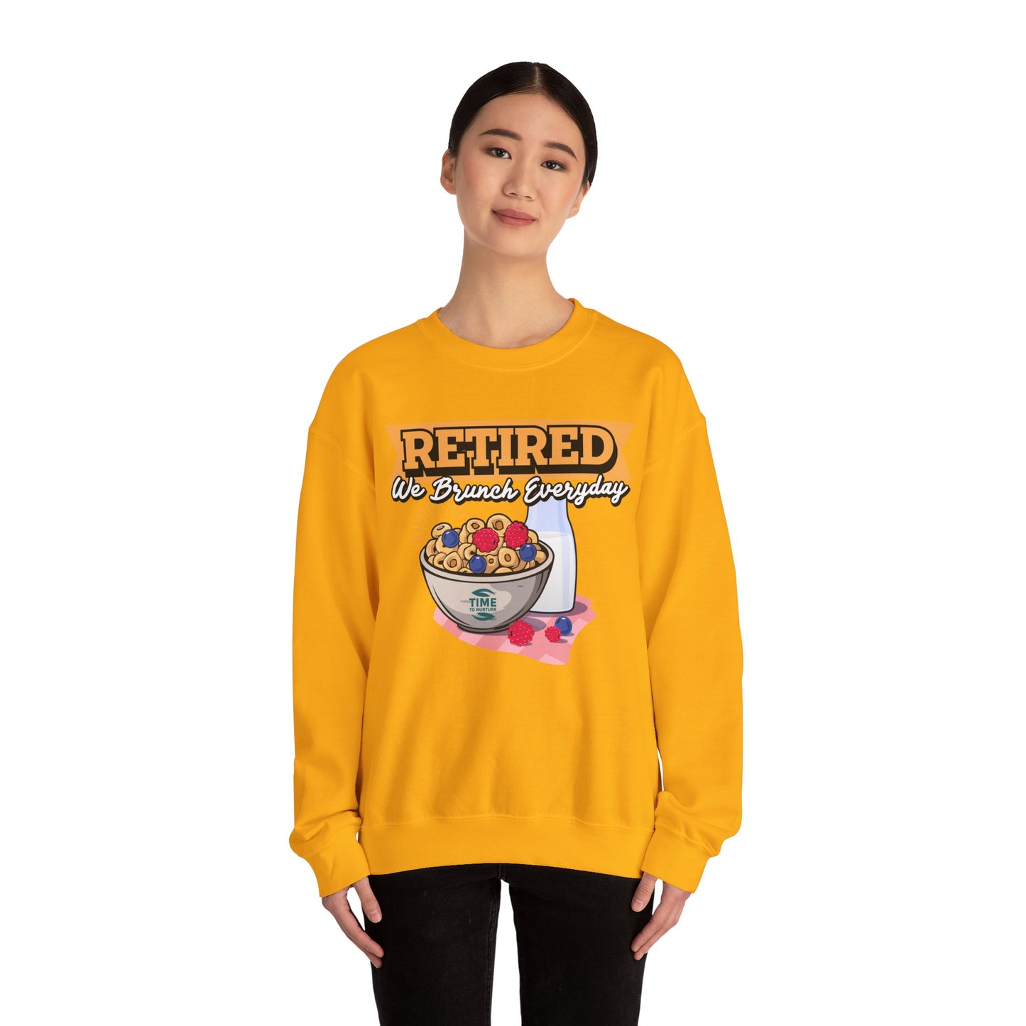 Retired: We Brunch Every Day - Comfortable and Durable Unisex Heavy Blend™ Crewneck Sweatshirt Perfect for Brunch Lovers and Relaxed Retirement Days