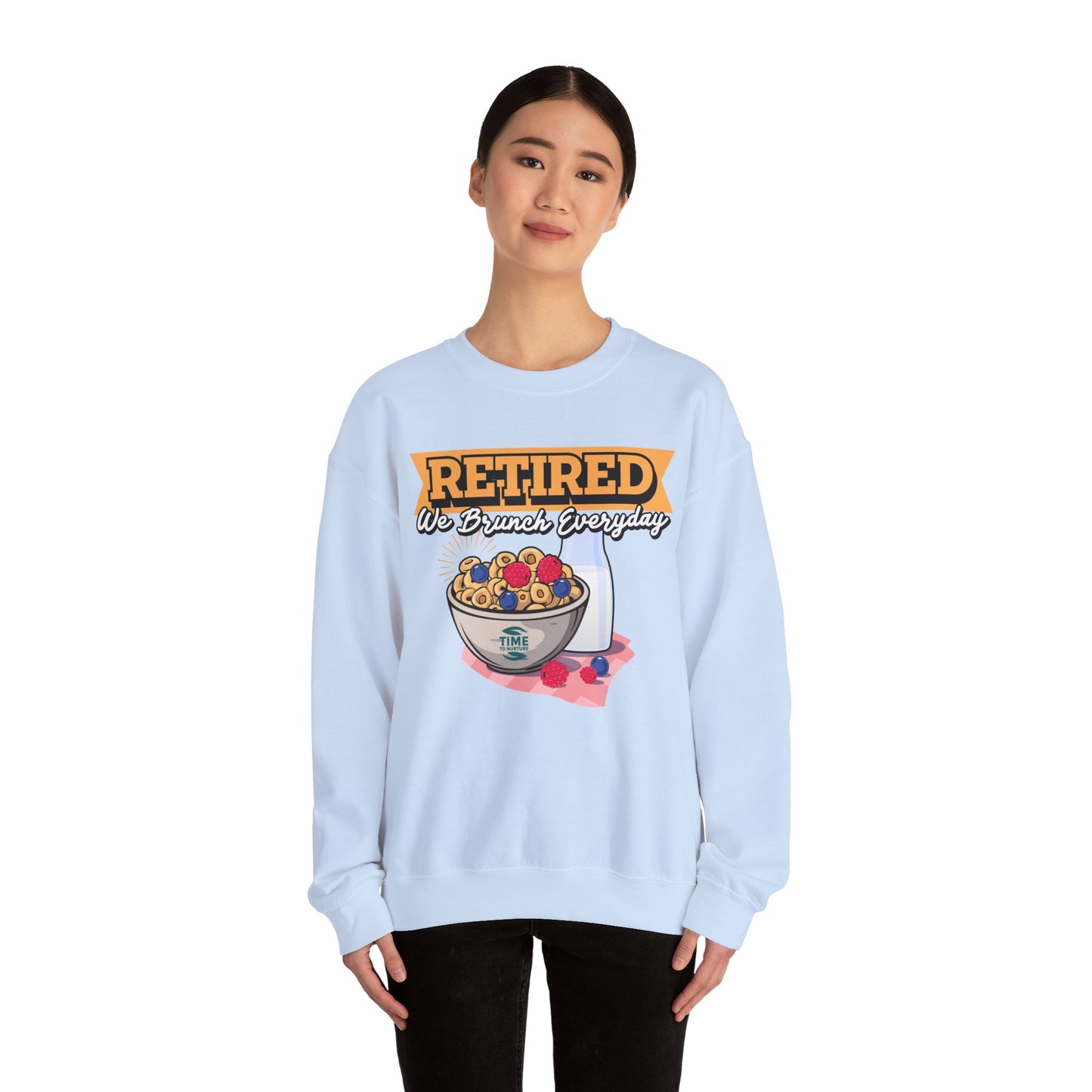 Retired: We Brunch Every Day - Comfortable and Durable Unisex Heavy Blend™ Crewneck Sweatshirt Perfect for Brunch Lovers and Relaxed Retirement Days