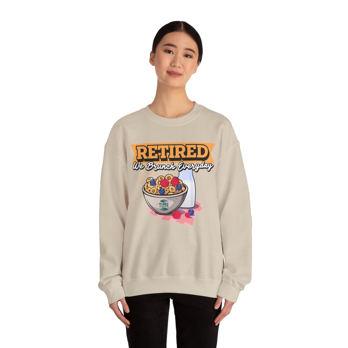 Retired: We Brunch Every Day - Comfortable and Durable Unisex Heavy Blend™ Crewneck Sweatshirt Perfect for Brunch Lovers and Relaxed Retirement Days