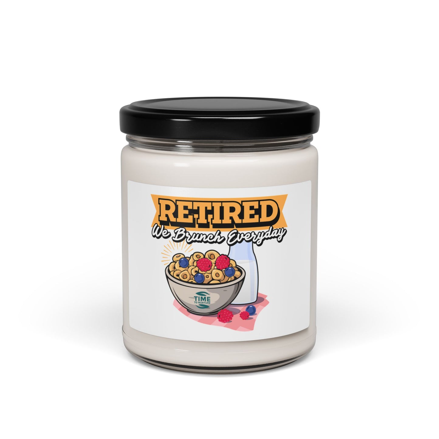 "Retired, We Brunch Everyday" Scented Soy Candle – 9oz Amber Jar with Natural Soy Wax Blend, Cotton Wick, and Cozy Aromatic Scents for Relaxation and Ambiance