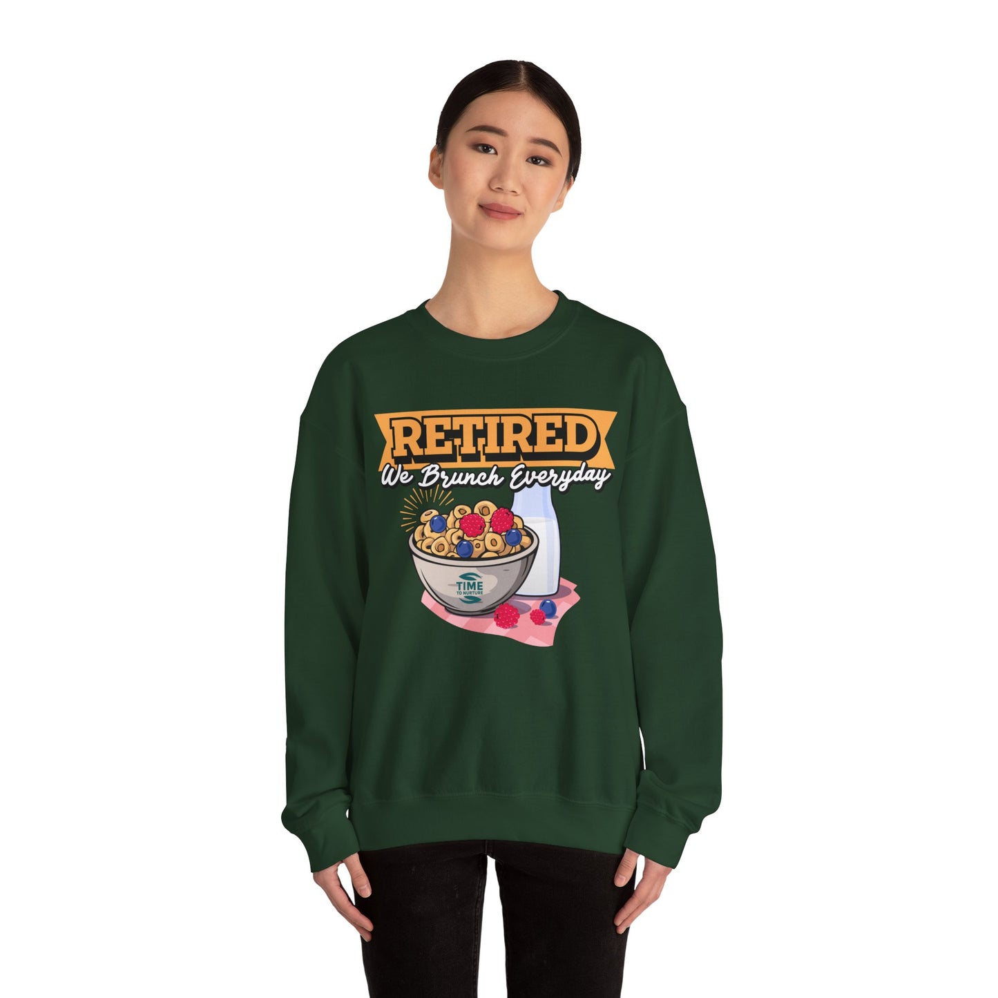 Retired: We Brunch Every Day - Comfortable and Durable Unisex Heavy Blend™ Crewneck Sweatshirt Perfect for Brunch Lovers and Relaxed Retirement Days