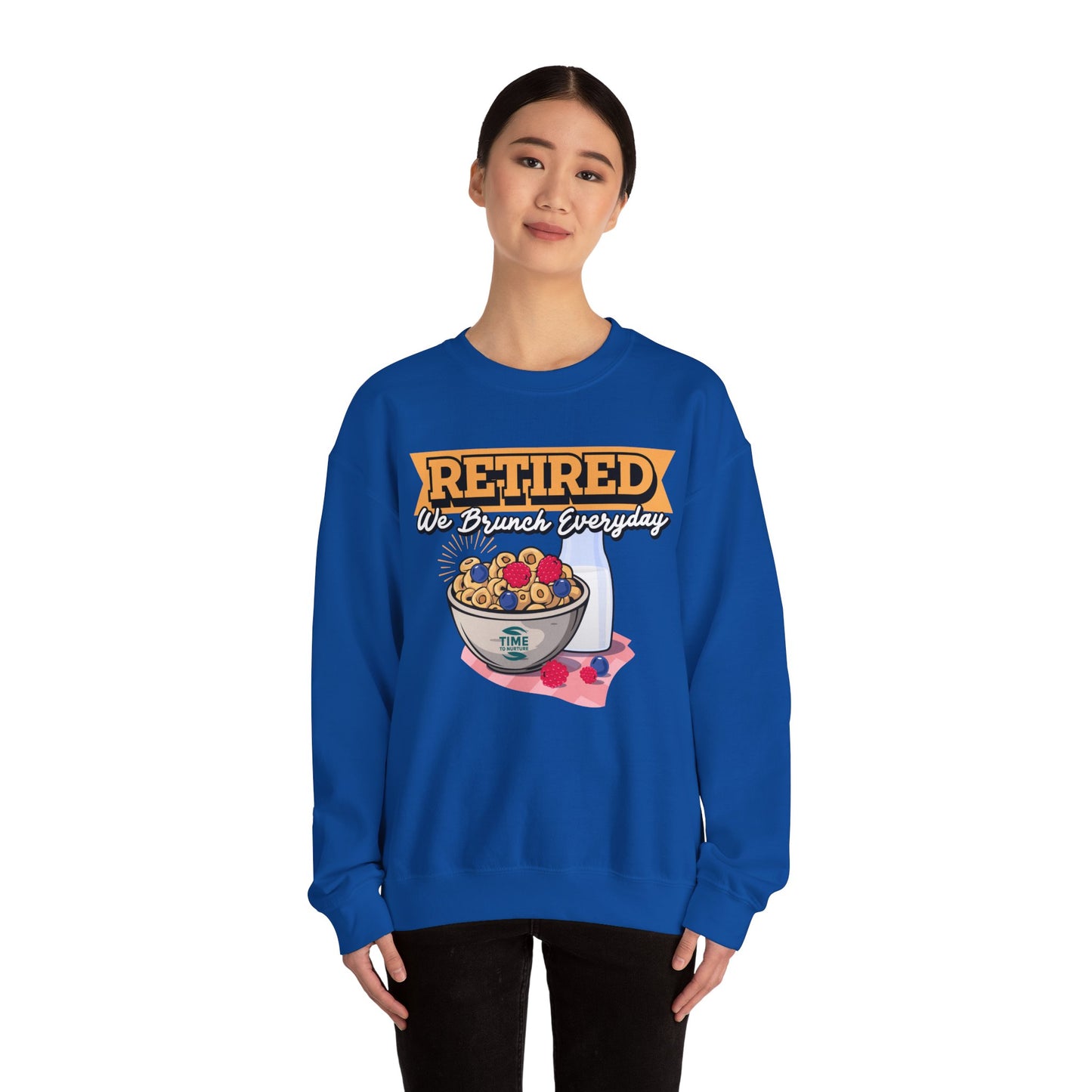 Retired: We Brunch Every Day - Comfortable and Durable Unisex Heavy Blend™ Crewneck Sweatshirt Perfect for Brunch Lovers and Relaxed Retirement Days