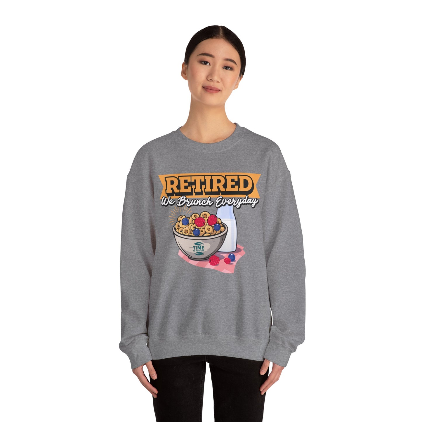 Retired: We Brunch Every Day - Comfortable and Durable Unisex Heavy Blend™ Crewneck Sweatshirt Perfect for Brunch Lovers and Relaxed Retirement Days