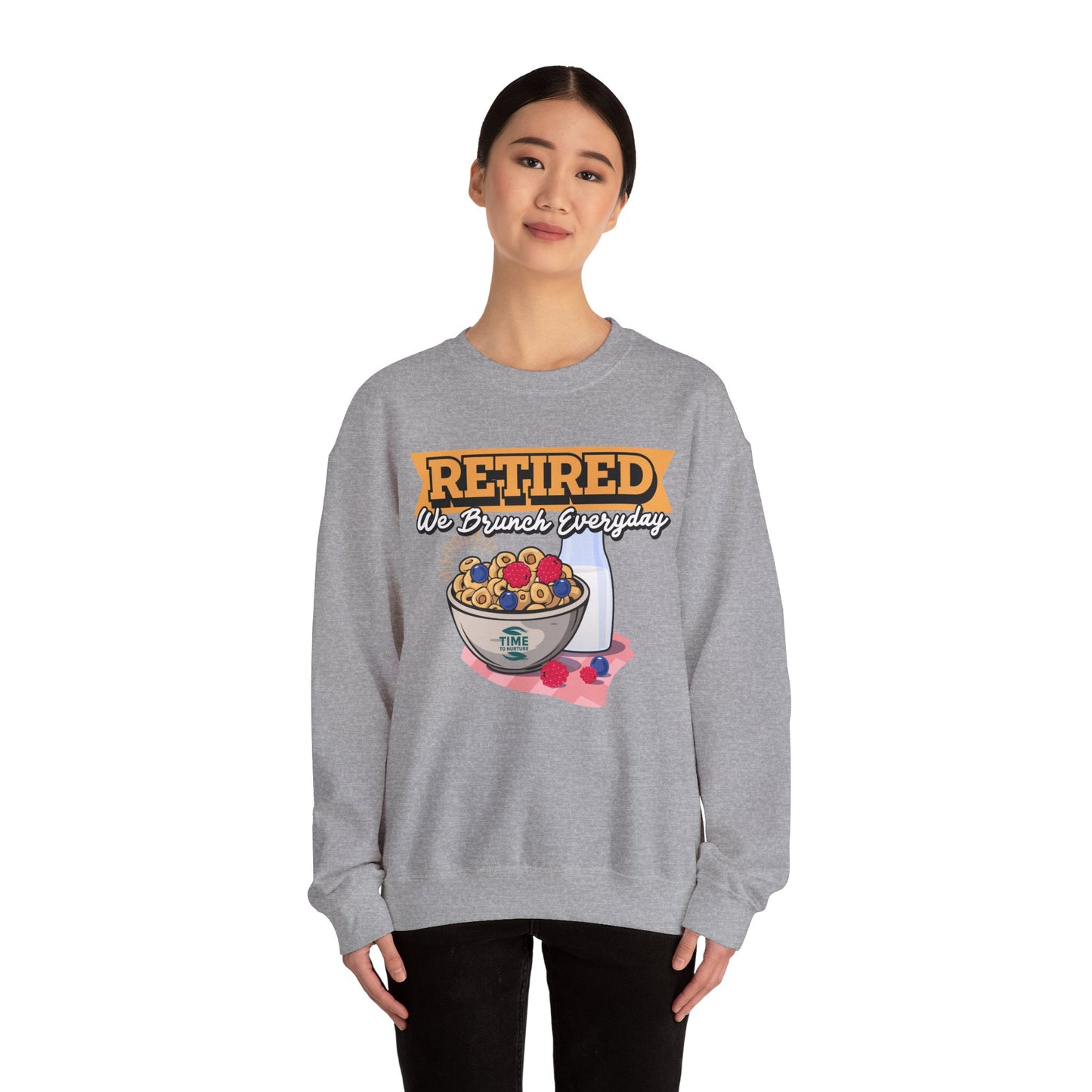 Retired: We Brunch Every Day - Comfortable and Durable Unisex Heavy Blend™ Crewneck Sweatshirt Perfect for Brunch Lovers and Relaxed Retirement Days