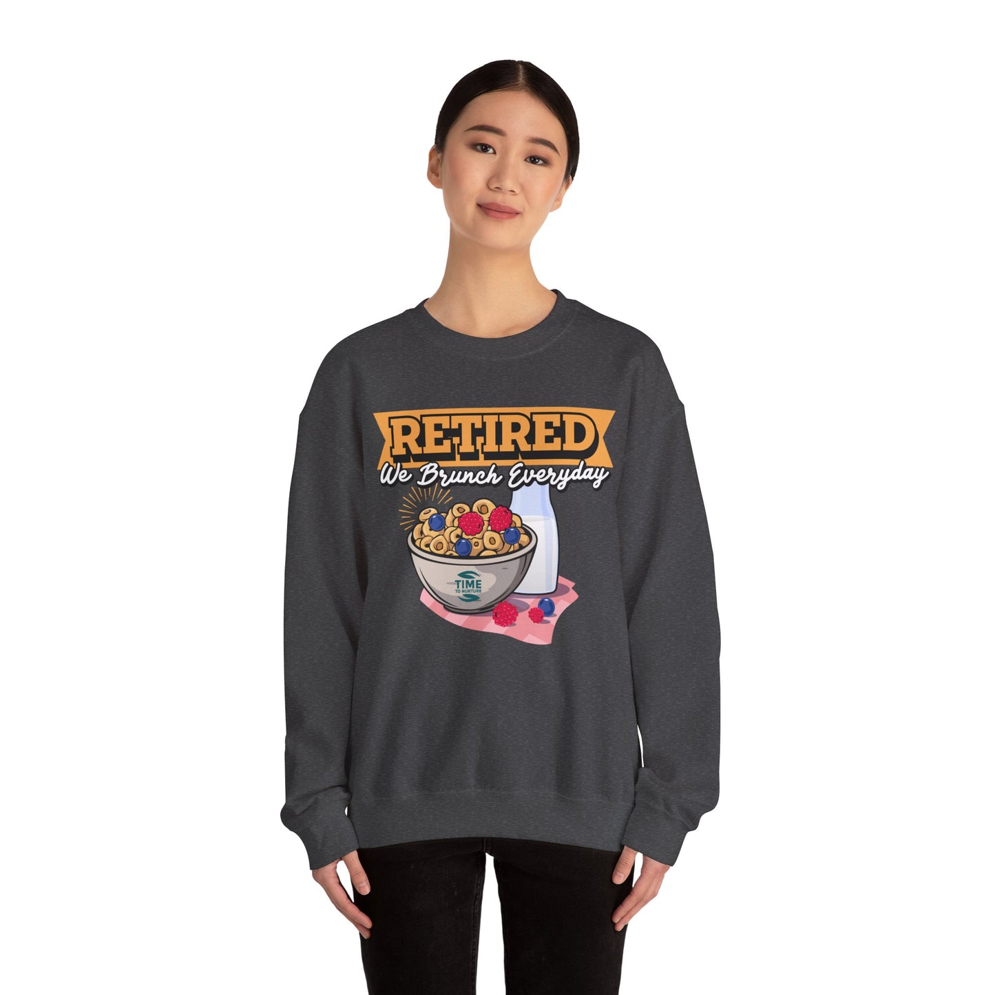 Retired: We Brunch Every Day - Comfortable and Durable Unisex Heavy Blend™ Crewneck Sweatshirt Perfect for Brunch Lovers and Relaxed Retirement Days